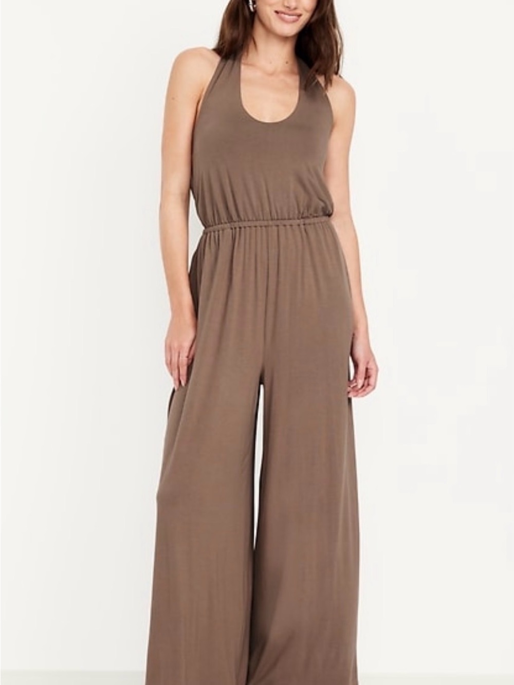 Old Navy Halter Wide Leg Jumpsuit Taupe Brown Size Medium 8/10
